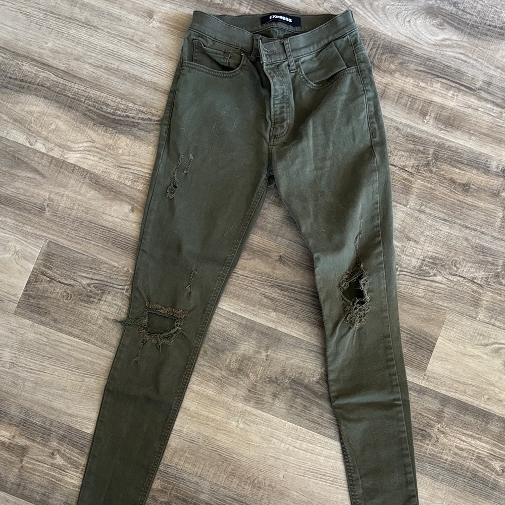 Express Green distressed Skinny Jeans